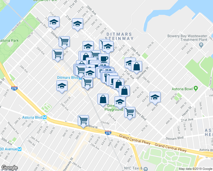 map of restaurants, bars, coffee shops, grocery stores, and more near in Queens