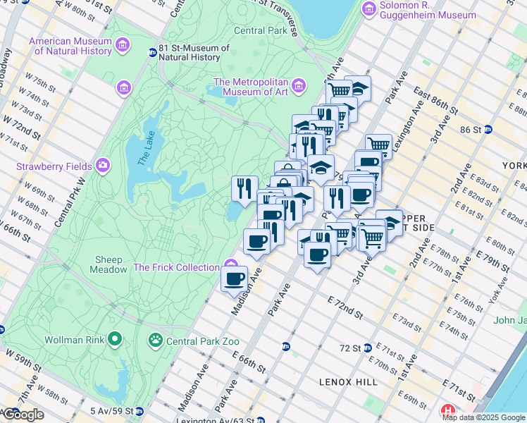 map of restaurants, bars, coffee shops, grocery stores, and more near in New York