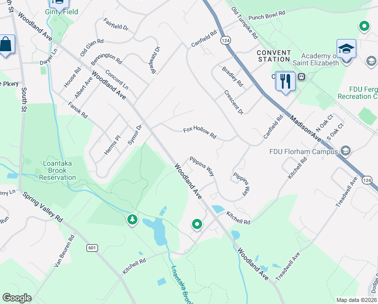 map of restaurants, bars, coffee shops, grocery stores, and more near 16 Fox Hollow Road in Morristown