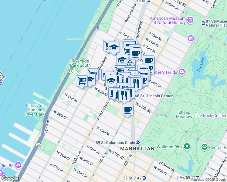 map of restaurants, bars, coffee shops, grocery stores, and more near in New York