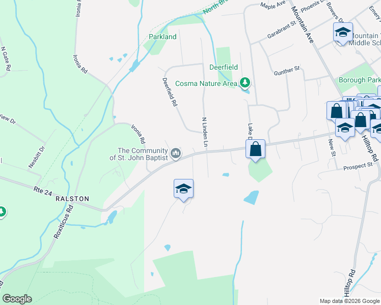 map of restaurants, bars, coffee shops, grocery stores, and more near 79 West Main Street in Mendham
