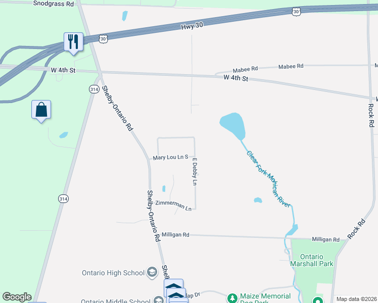 map of restaurants, bars, coffee shops, grocery stores, and more near 830 East Debby Lane in Ontario