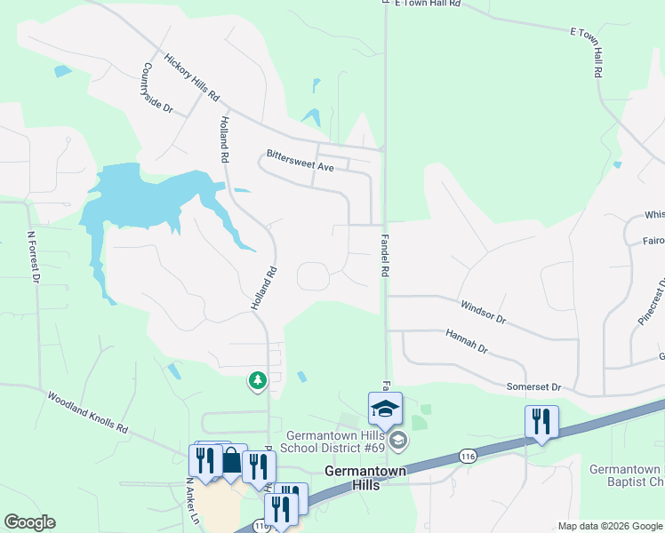 map of restaurants, bars, coffee shops, grocery stores, and more near 712 Bittersweet Avenue in Germantown Hills