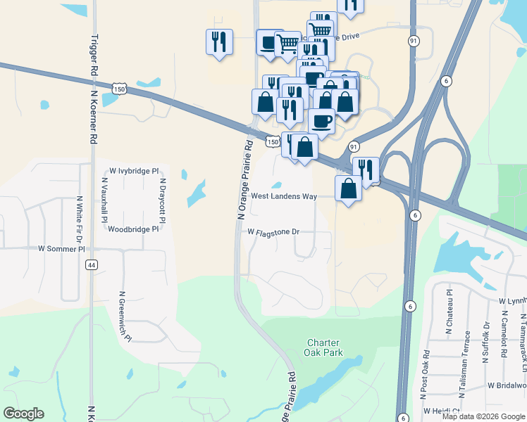 map of restaurants, bars, coffee shops, grocery stores, and more near 7107 North Thomas Davis Drive in Peoria