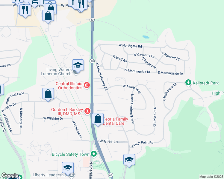 map of restaurants, bars, coffee shops, grocery stores, and more near 510 West Aspen Way in Peoria
