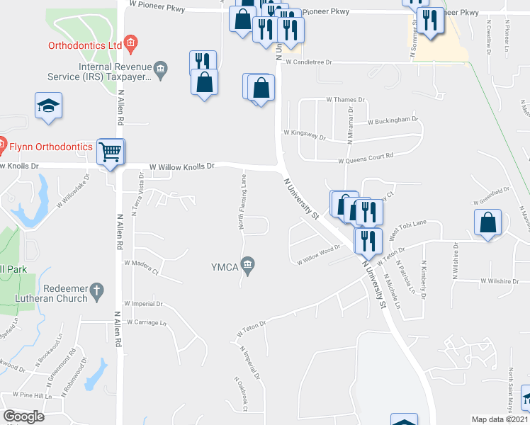 map of restaurants, bars, coffee shops, grocery stores, and more near 1913 West Willow Crest Drive in Peoria