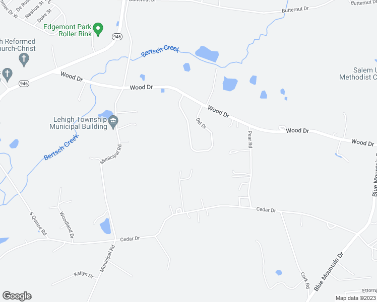 map of restaurants, bars, coffee shops, grocery stores, and more near 1064 Del Drive in Walnutport