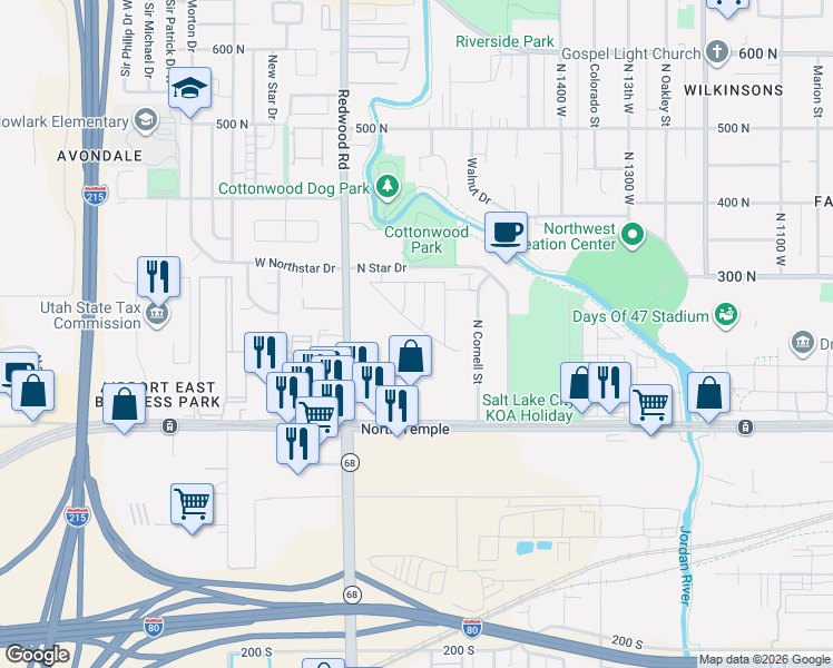 map of restaurants, bars, coffee shops, grocery stores, and more near 240 North Winter Street in Salt Lake City