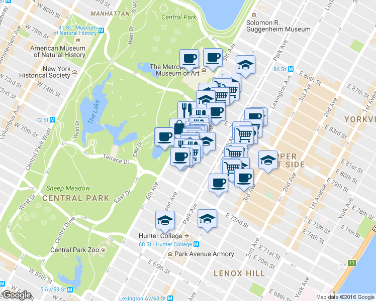 map of restaurants, bars, coffee shops, grocery stores, and more near in New York