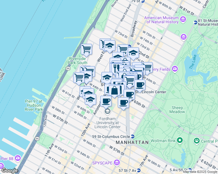 map of restaurants, bars, coffee shops, grocery stores, and more near in New York