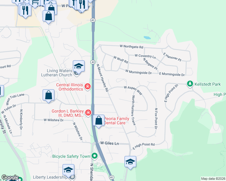 map of restaurants, bars, coffee shops, grocery stores, and more near 510 West Aspen Way in Peoria
