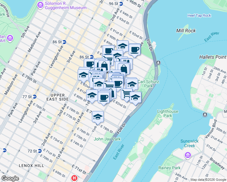 map of restaurants, bars, coffee shops, grocery stores, and more near in New York