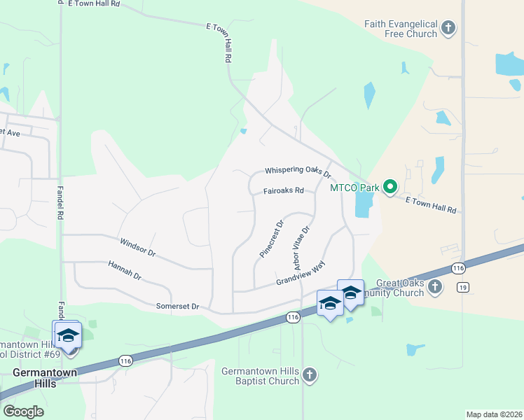 map of restaurants, bars, coffee shops, grocery stores, and more near 700-714 Fairoaks Road in Germantown Hills