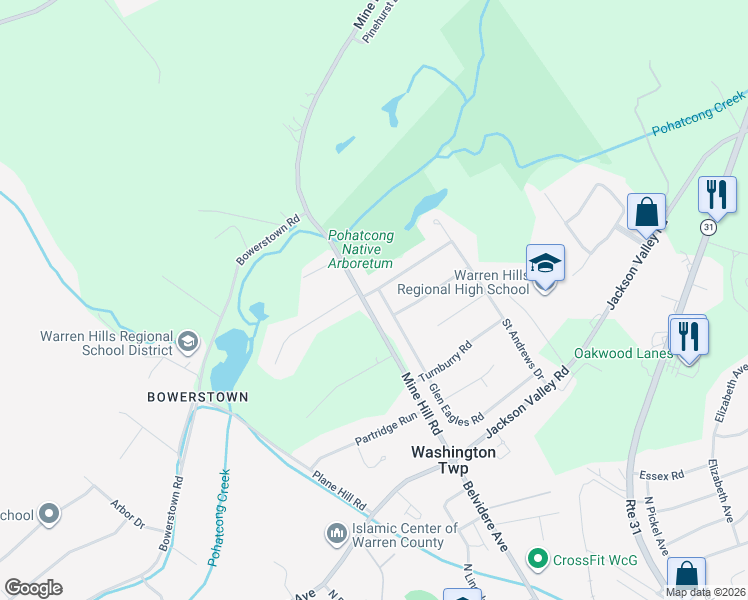 map of restaurants, bars, coffee shops, grocery stores, and more near 48 Glen Eagles Road in Washington