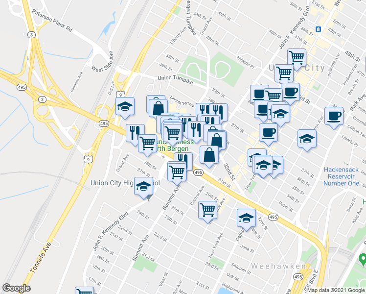 map of restaurants, bars, coffee shops, grocery stores, and more near 837 Sip Street in Union City