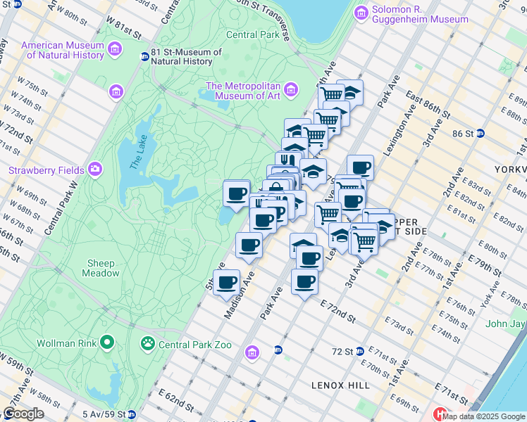 map of restaurants, bars, coffee shops, grocery stores, and more near in New York