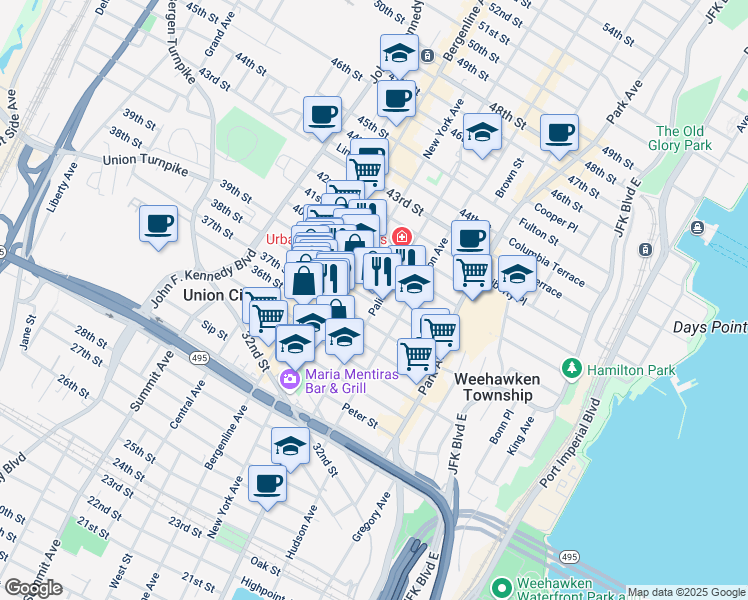 map of restaurants, bars, coffee shops, grocery stores, and more near in Union City