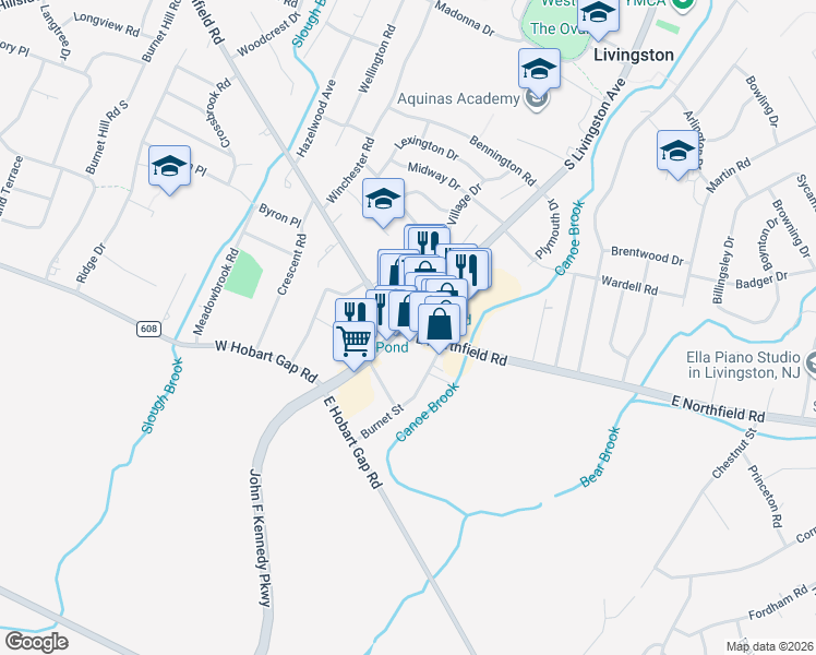 map of restaurants, bars, coffee shops, grocery stores, and more near 531 South Livingston Avenue in Livingston