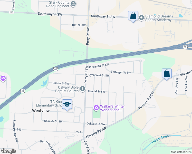 map of restaurants, bars, coffee shops, grocery stores, and more near 2262 Delaware Avenue Southwest in Canton