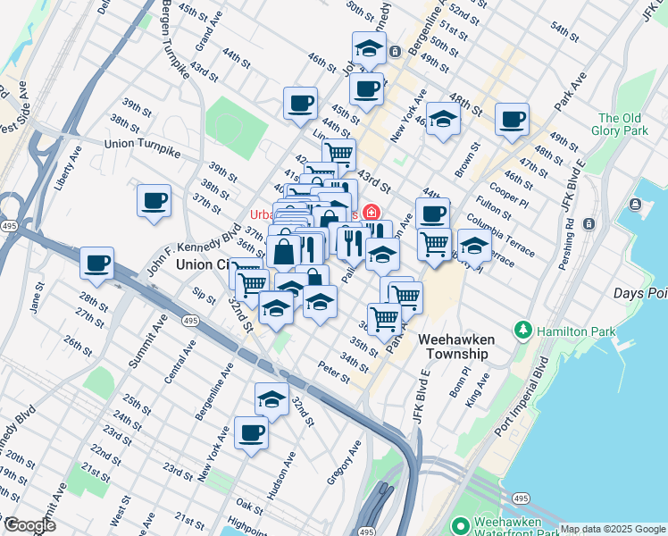 map of restaurants, bars, coffee shops, grocery stores, and more near in Union City