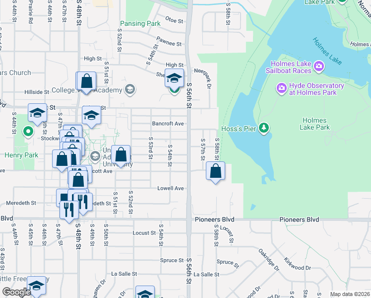 map of restaurants, bars, coffee shops, grocery stores, and more near Stockwell Street in Lincoln