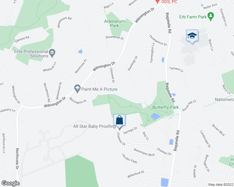 map of restaurants, bars, coffee shops, grocery stores, and more near Farmington Lane in Melville
