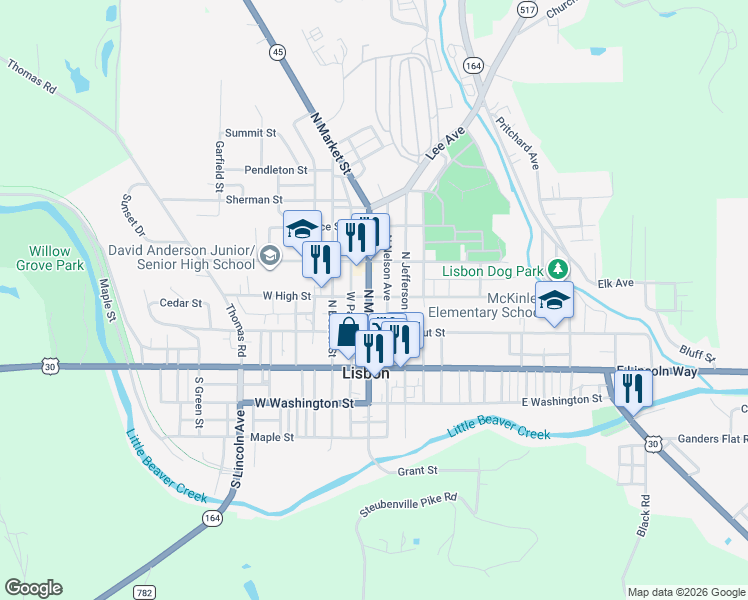 map of restaurants, bars, coffee shops, grocery stores, and more near 302 North Market Street in Lisbon