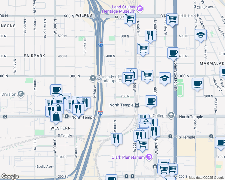 map of restaurants, bars, coffee shops, grocery stores, and more near 223 North 600 West in Salt Lake City