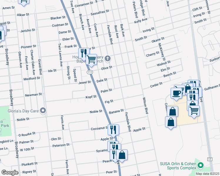 map of restaurants, bars, coffee shops, grocery stores, and more near 1 Cone Avenue in Central Islip