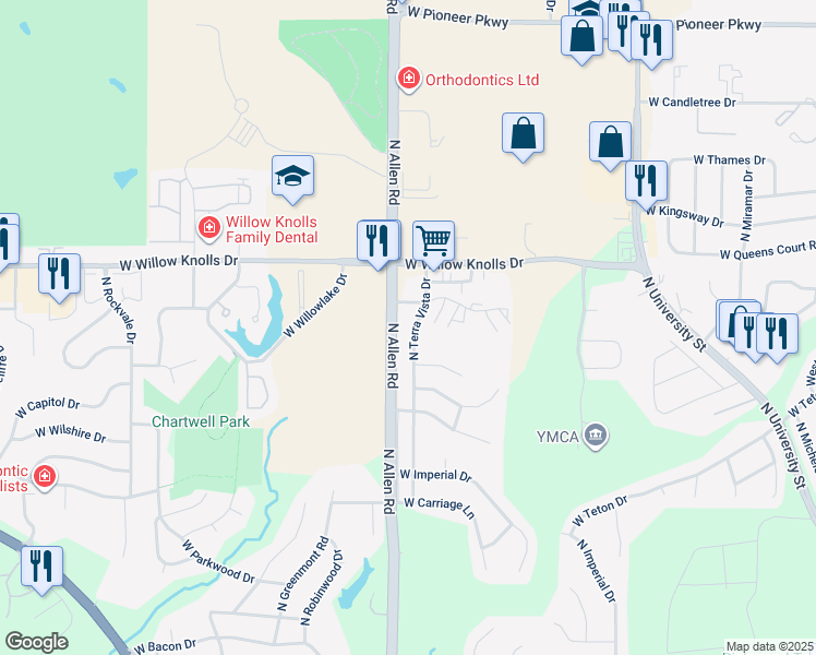 map of restaurants, bars, coffee shops, grocery stores, and more near 7133 North Terra Vista Drive in Peoria