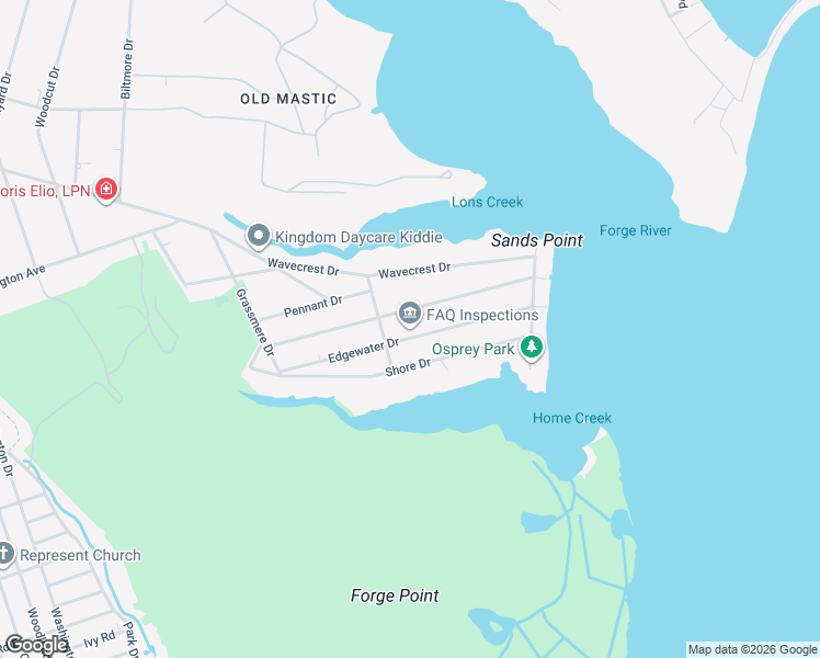 map of restaurants, bars, coffee shops, grocery stores, and more near 49 Edgewater Drive in Mastic Beach