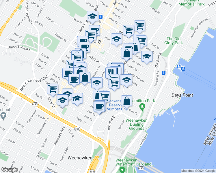 map of restaurants, bars, coffee shops, grocery stores, and more near in Union City