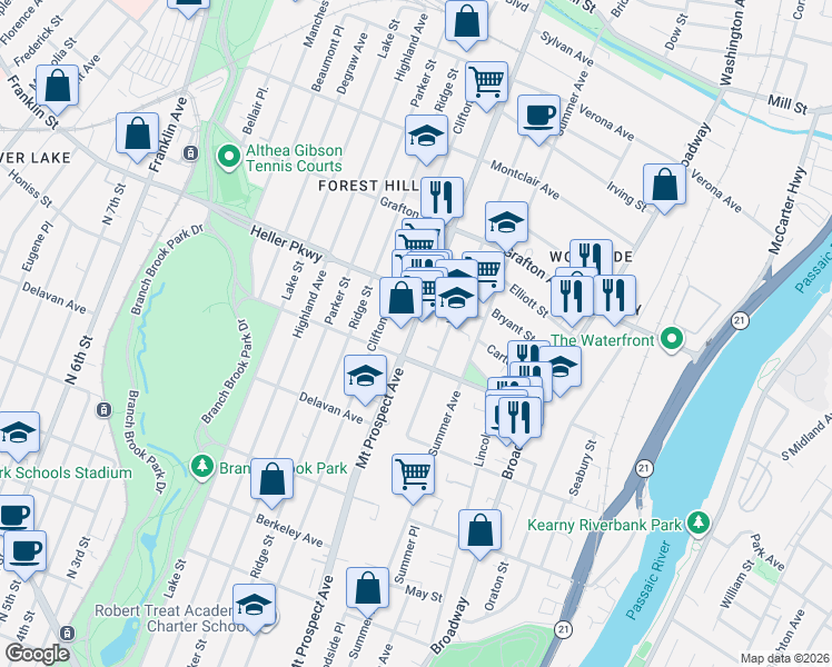 map of restaurants, bars, coffee shops, grocery stores, and more near 659 Mount Prospect Avenue in Newark