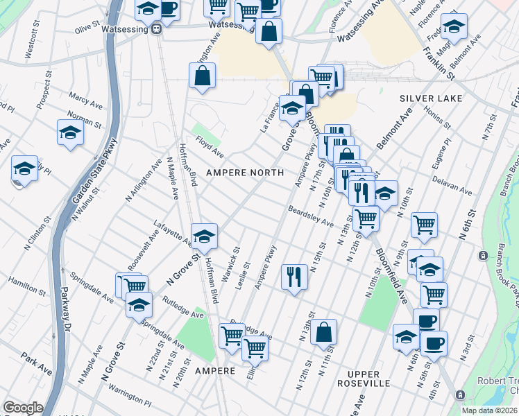 map of restaurants, bars, coffee shops, grocery stores, and more near 426 Beardsley Avenue in Bloomfield