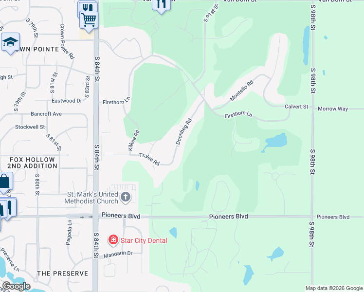 map of restaurants, bars, coffee shops, grocery stores, and more near 3720 Doonbeg Road in Lincoln