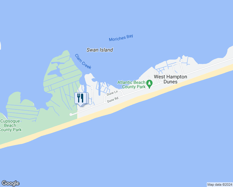 map of restaurants, bars, coffee shops, grocery stores, and more near 11 Dune Road in Westhampton Beach