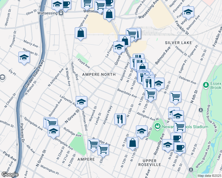 map of restaurants, bars, coffee shops, grocery stores, and more near 426 Beardsley Avenue in Bloomfield
