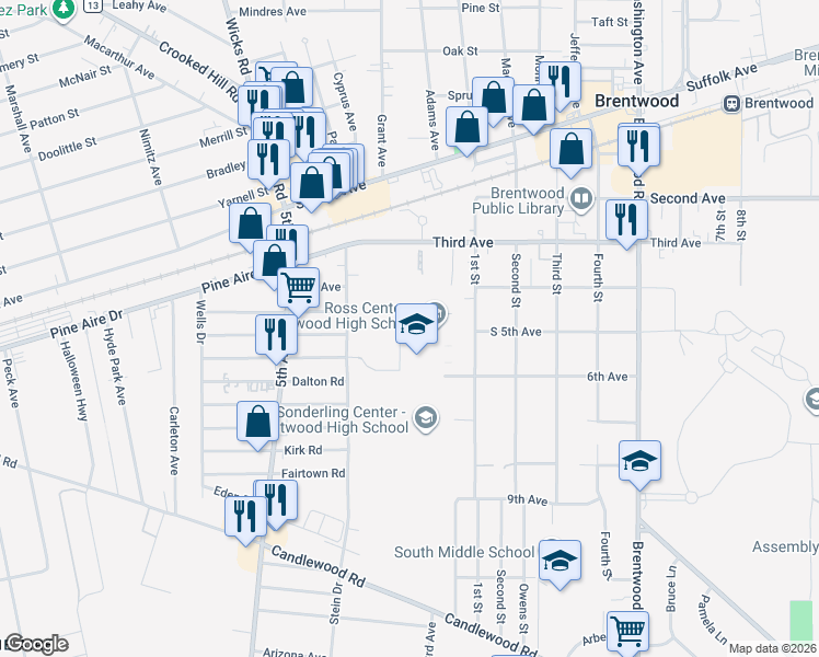 map of restaurants, bars, coffee shops, grocery stores, and more near 2 6th Avenue in Brentwood