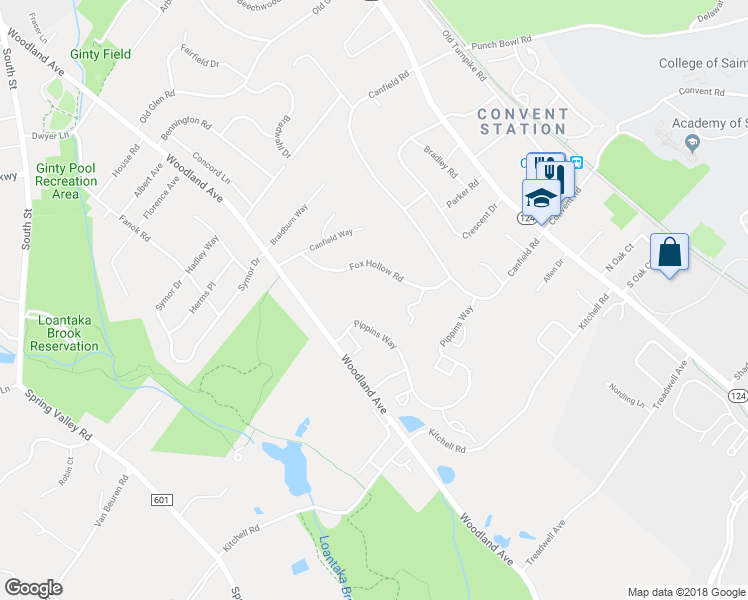 map of restaurants, bars, coffee shops, grocery stores, and more near 16 Fox Hollow Road in Morristown