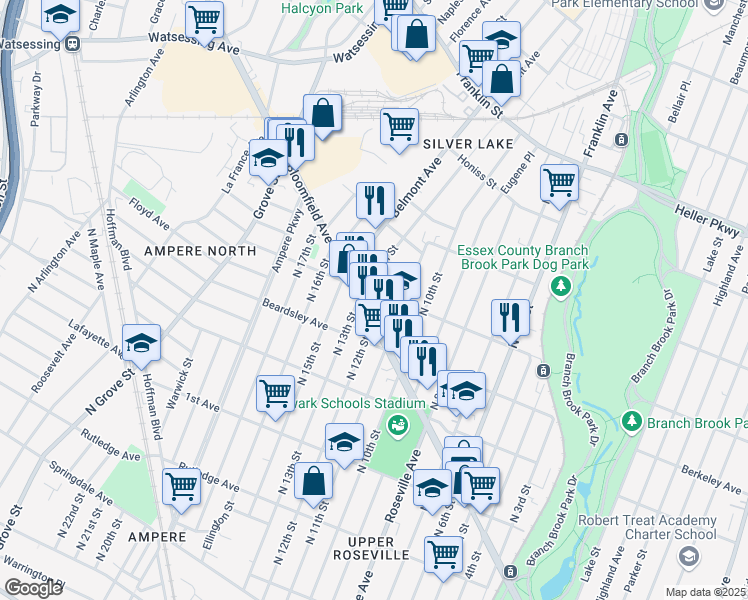 map of restaurants, bars, coffee shops, grocery stores, and more near 134 Davenport Avenue in Newark