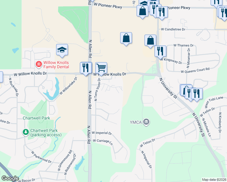map of restaurants, bars, coffee shops, grocery stores, and more near 7150 North Terra Vista Drive in Peoria