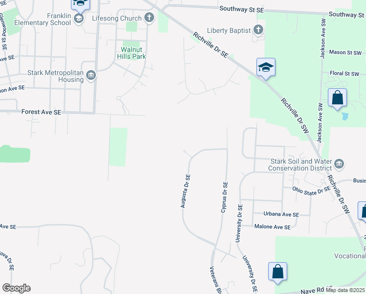 map of restaurants, bars, coffee shops, grocery stores, and more near 1995 Augusta Circle Southeast in Massillon