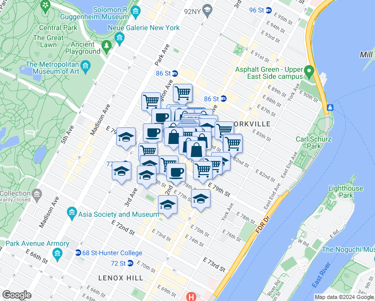 map of restaurants, bars, coffee shops, grocery stores, and more near in New York