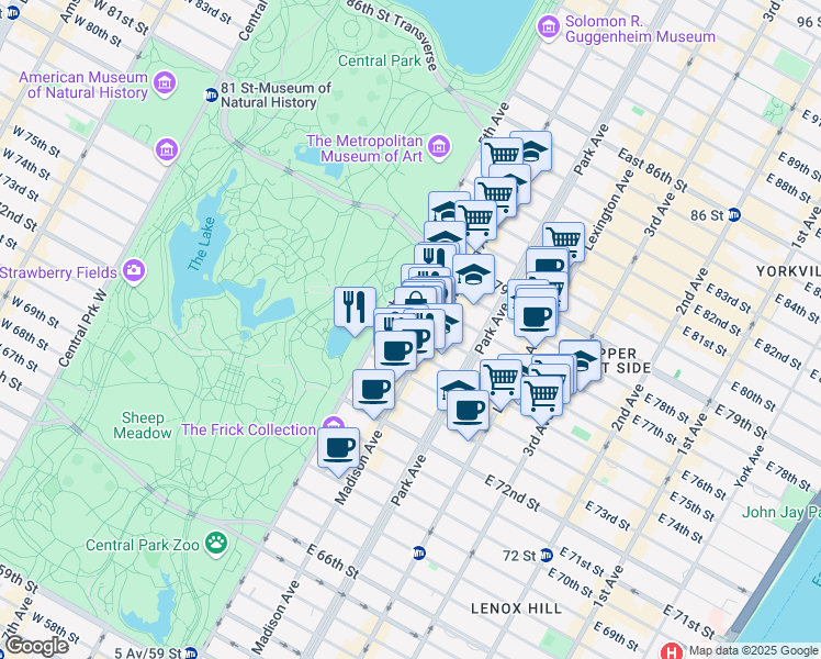 map of restaurants, bars, coffee shops, grocery stores, and more near in New York