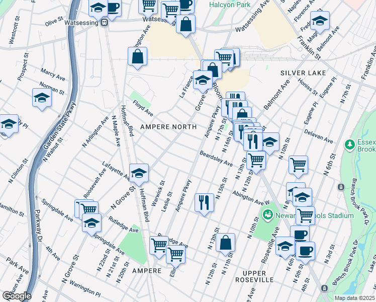 map of restaurants, bars, coffee shops, grocery stores, and more near 426 Beardsley Avenue in Bloomfield