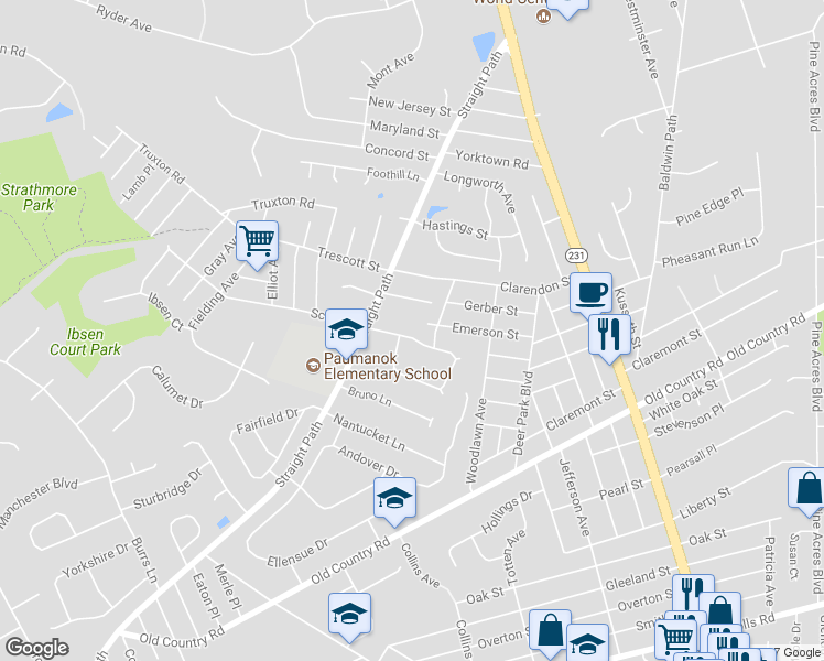 map of restaurants, bars, coffee shops, grocery stores, and more near 9 Arcadia Drive in Dix Hills