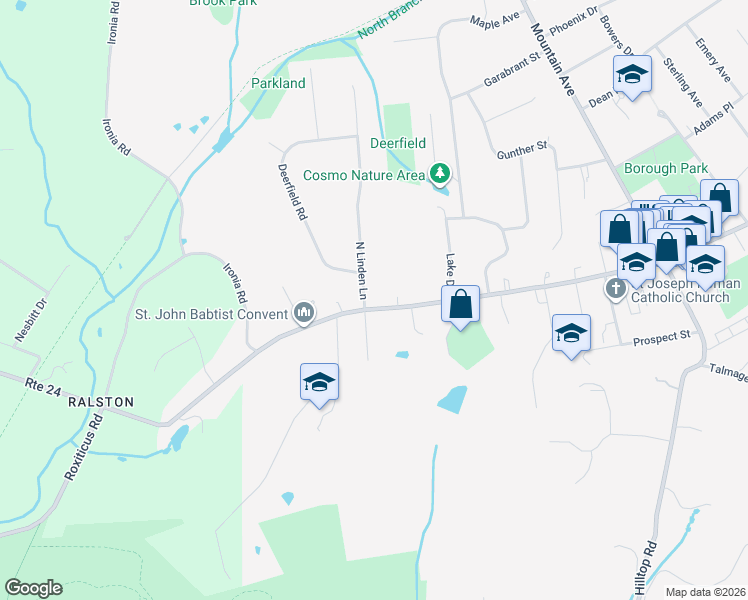 map of restaurants, bars, coffee shops, grocery stores, and more near 69 West Main Street in Mendham