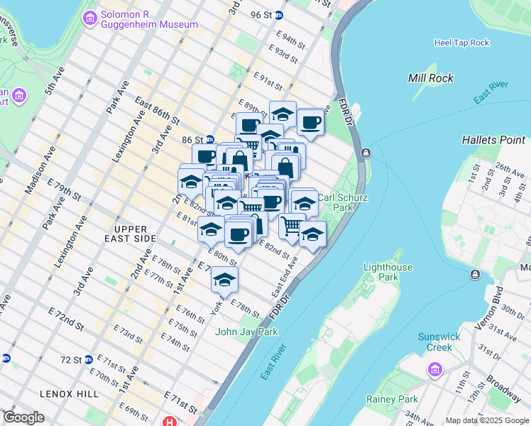 map of restaurants, bars, coffee shops, grocery stores, and more near in New York
