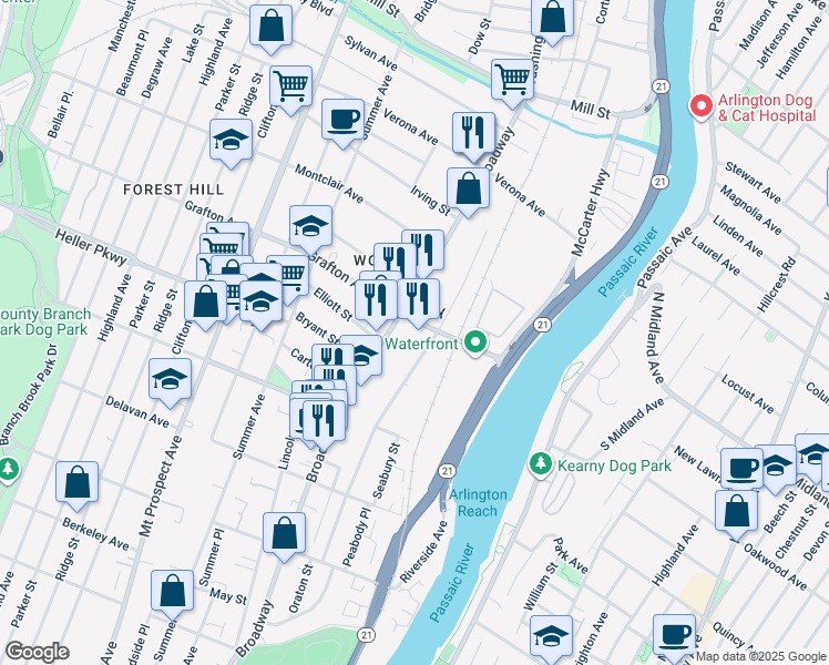 map of restaurants, bars, coffee shops, grocery stores, and more near in Newark