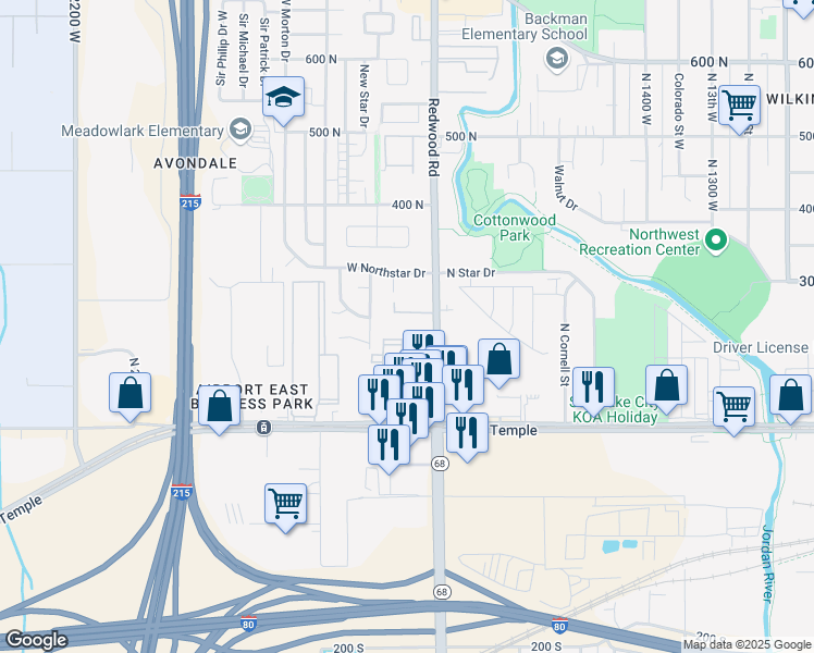 map of restaurants, bars, coffee shops, grocery stores, and more near 207 North Redwood Road in Salt Lake City